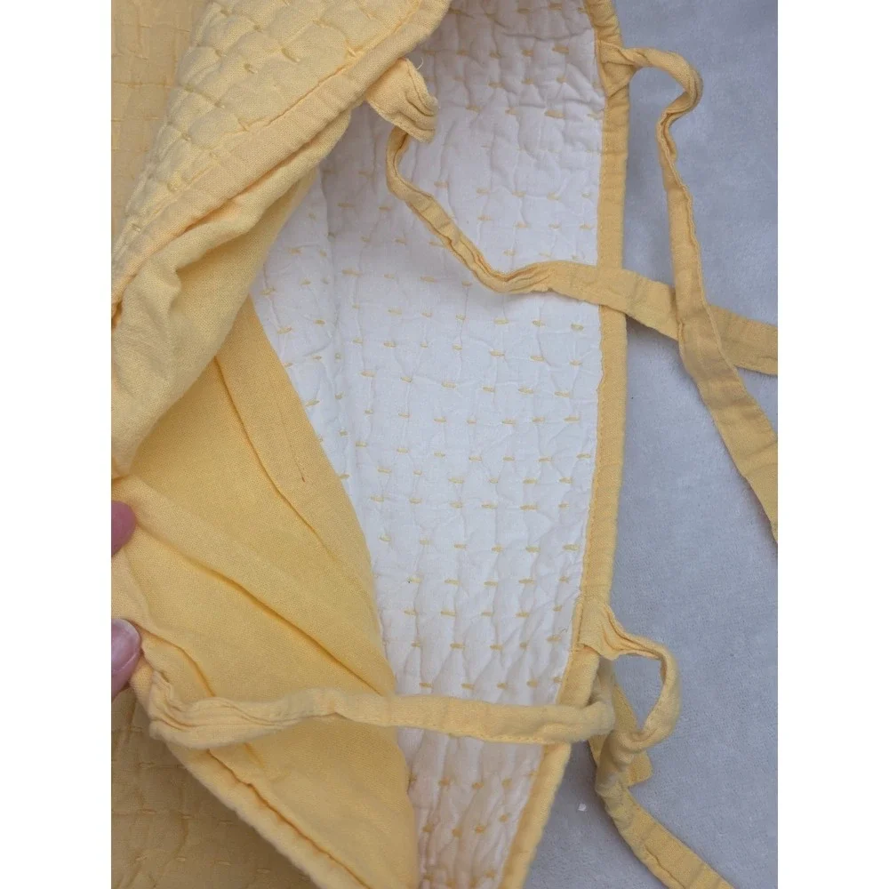 2 Pottery Barn‎ Pick Stitch Quilted Standard Shams Cotton Linen Yellow Tie 2009